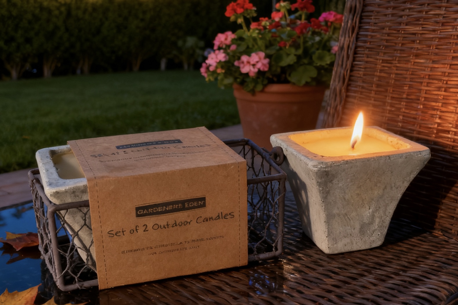 2pk Concrete Pot  Filled Candles